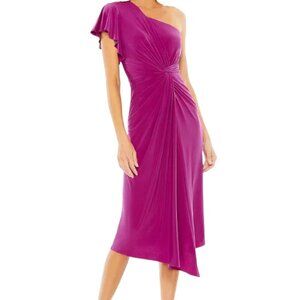 Mac Duggal One Shoulder Midi Length Jersey Dress in Magenta